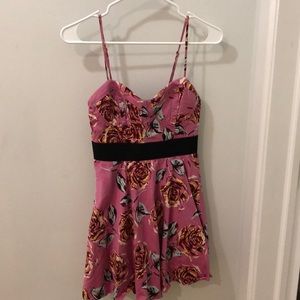 Pink Floral Dress with Black Elastic Waistband